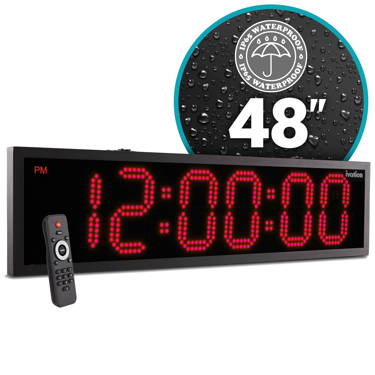Ivation Waterproof Large Digital Clock, Outdoor Large LED Clock with Stopwatch, Alarms & More!